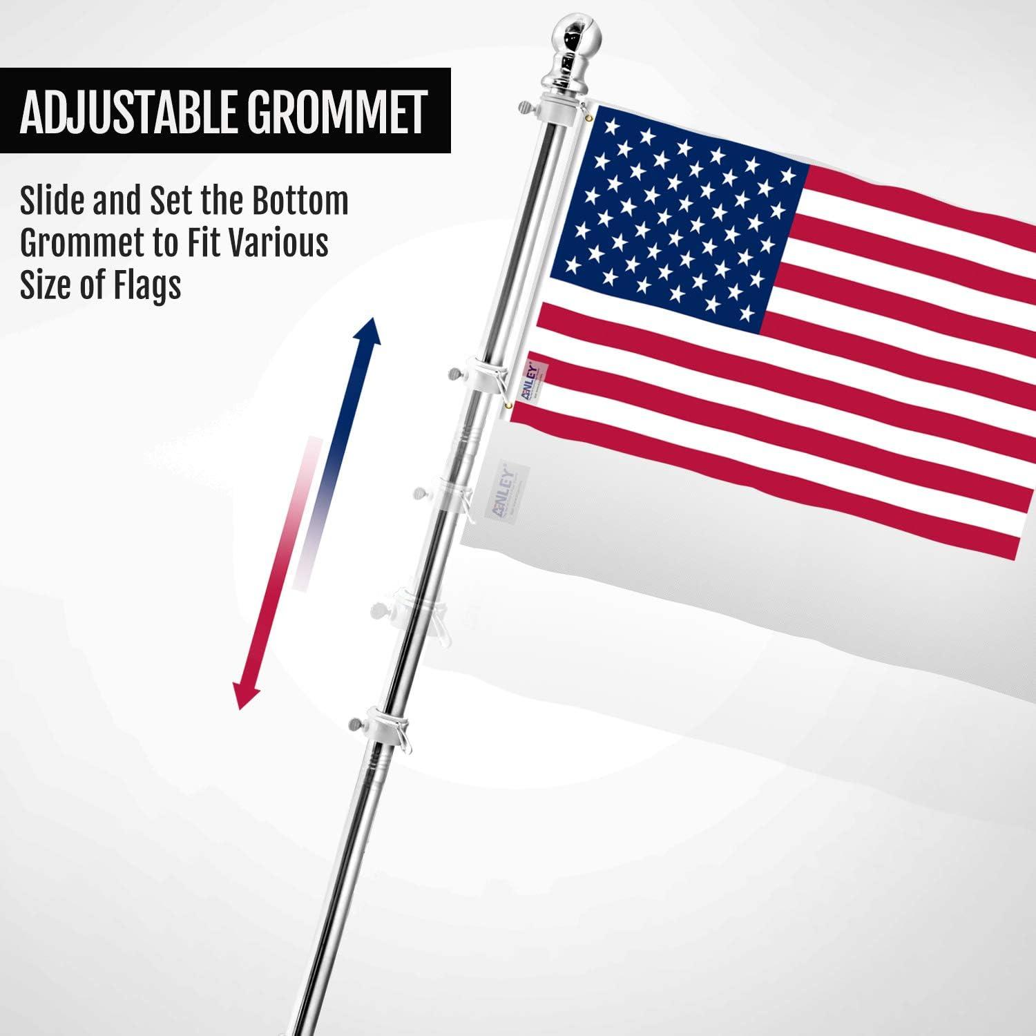 6-Foot Stainless Steel Adjustable Flag Pole Kit with Rotating Rings