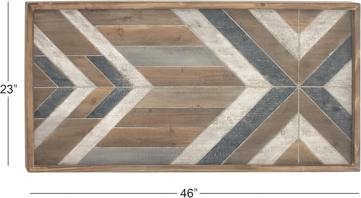 DecMode Farmhouse Distressed Rectangular Wood Wall Décor with Multi Colored Geometric Pattern, 46"W x 23"H