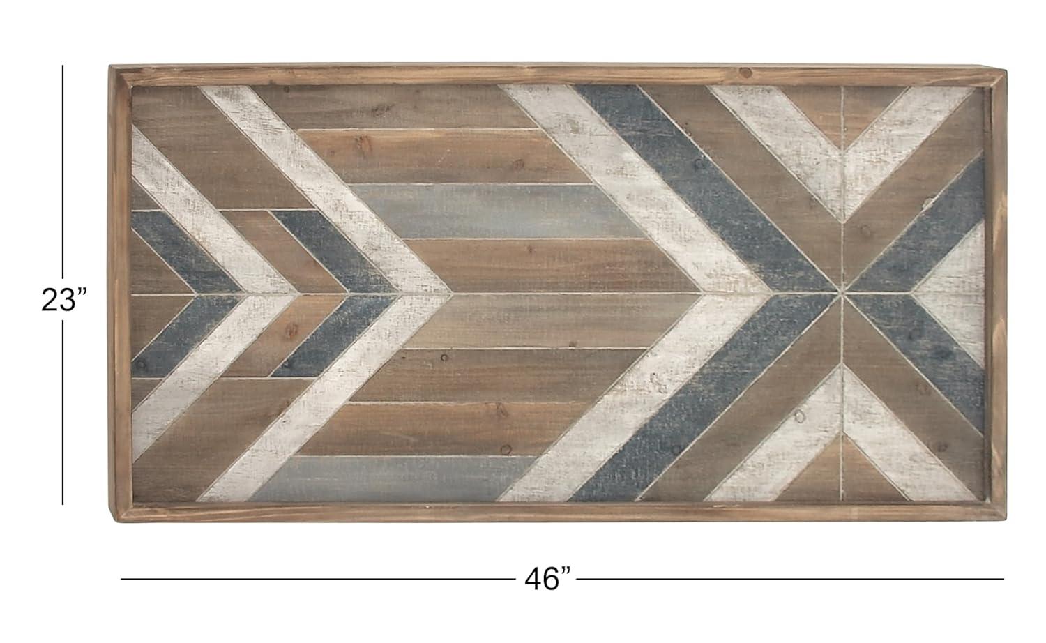 DecMode Farmhouse Distressed Rectangular Wood Wall Décor with Multi Colored Geometric Pattern, 46"W x 23"H