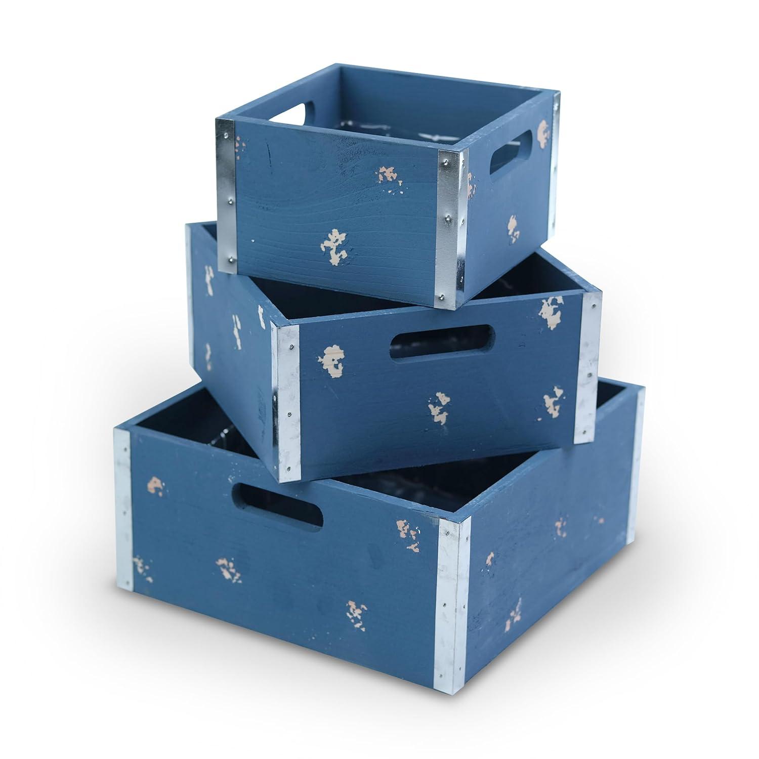 Wald Import Square Distressed Crates - Set of 3
