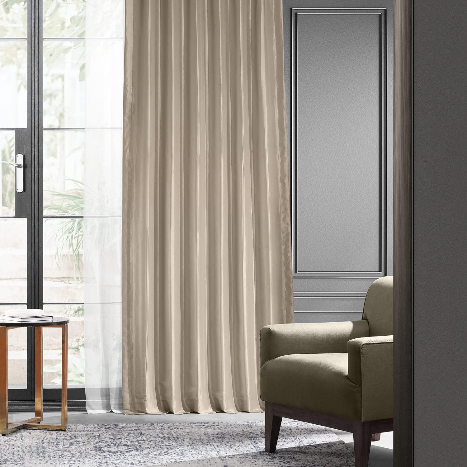 HPD Half Price Drapes Blackout Curtains for Bedroom & Living Room - Faux Silk Taffeta Blackout Curtain 50 X 96 (1 Panel), PTCH-BO130907-96, Antique Beige