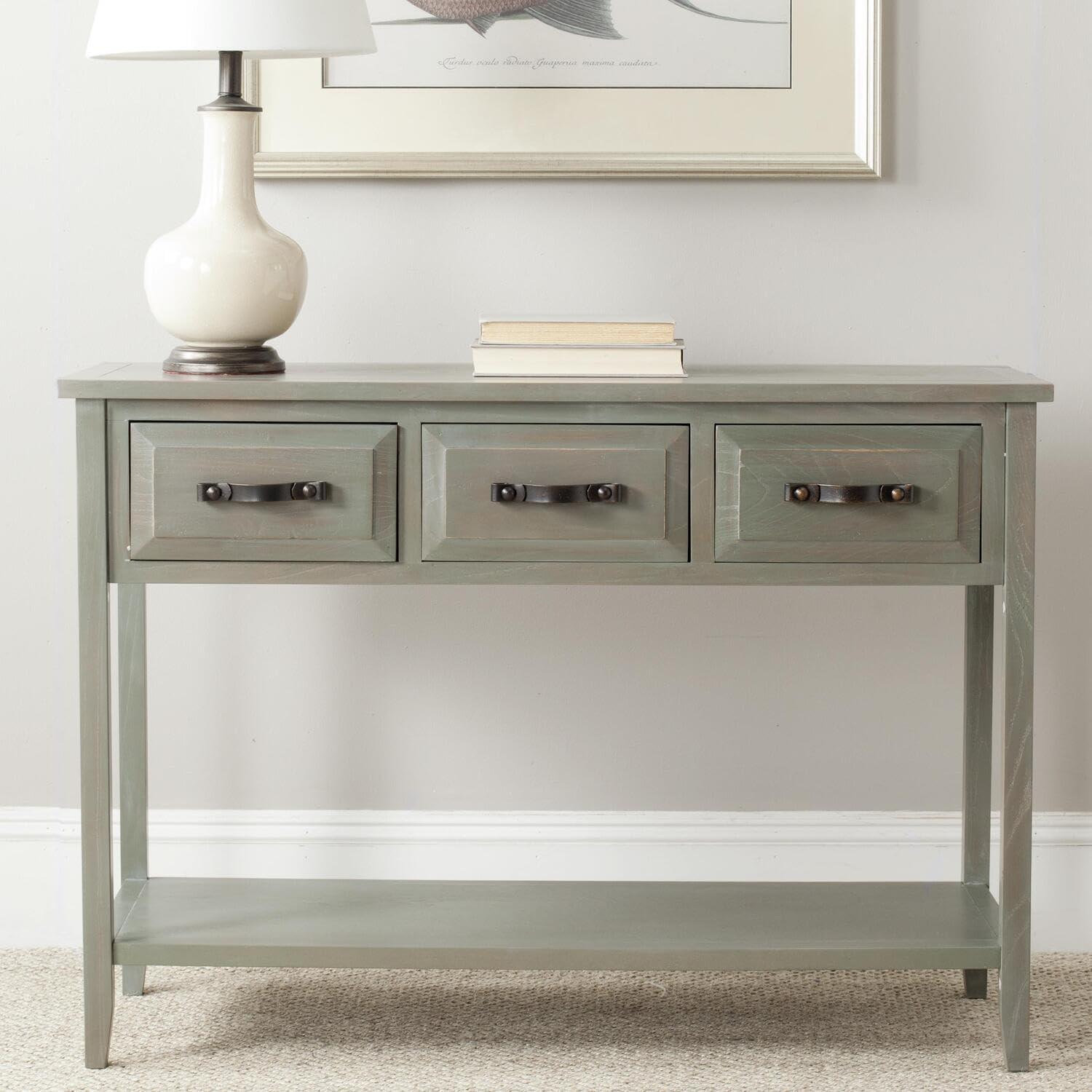 Transitional French Gray 3-Drawer Wood Console Table with Storage