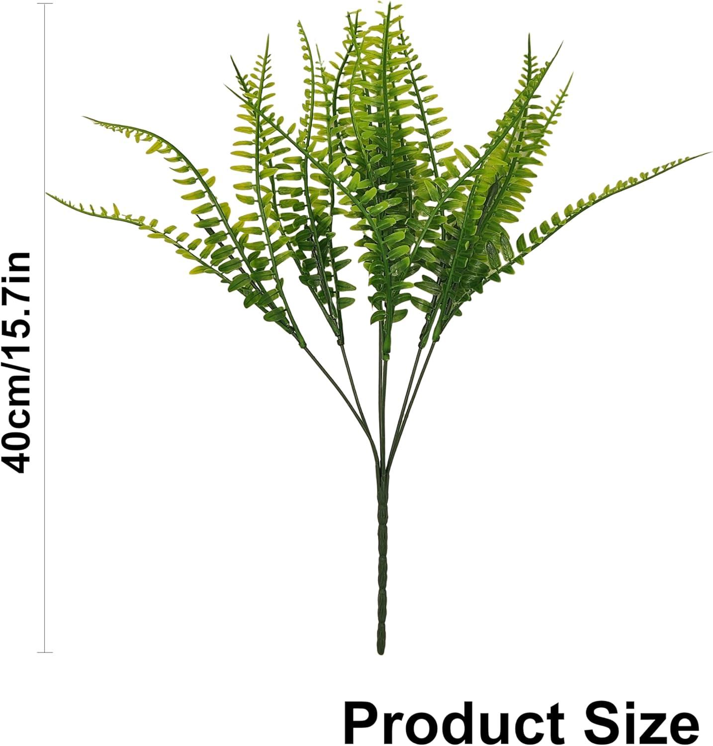 12 Bundles Artificial Ferns for Outdoors Fake Boston Fern Large Greenery Plants UV Resistant Faux Plastic Plants Shrubs for Garden Front Porch Window Box Indoor Outdoor Decoration