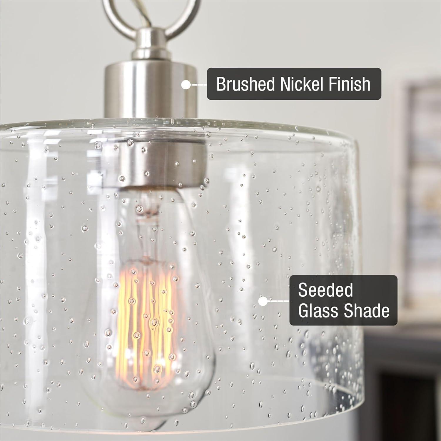 Kira Home Avalon 17" Modern Pendant Light + Seeded Glass Shade, Adjustable Height, Brushed Nickel Finish