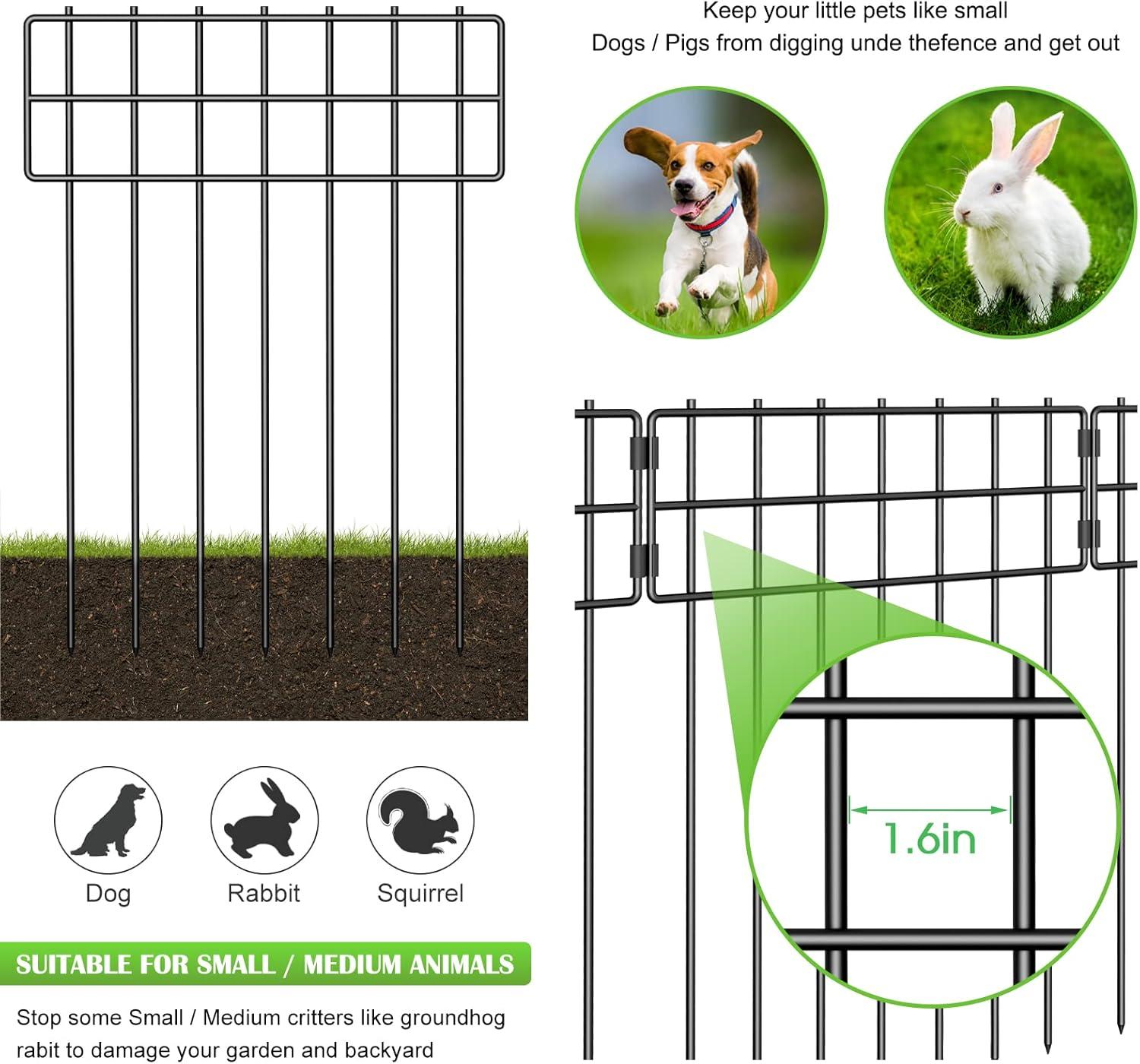 25 Pack Animal Barrier Fence, 17 in(H) X 27 Ft(L) No Dig Garden Decorative Fencing, Rustproof Metal Garden Fence Border