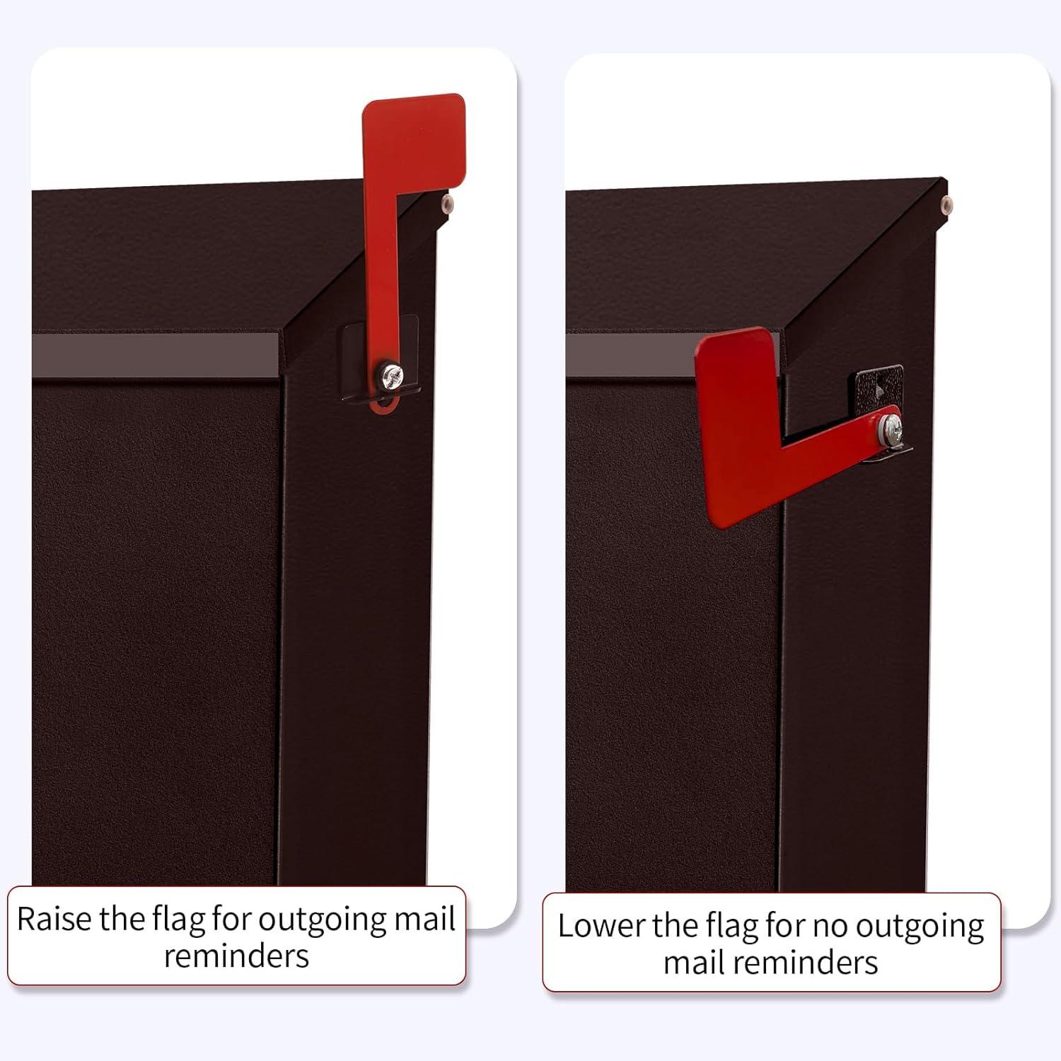 Wall-Mount Mailbox with Flag Metal Mail Box for Outside Large Capacity Rust-Proof Post Box for House Use, 14.2” x 4” x 9.5”, Black