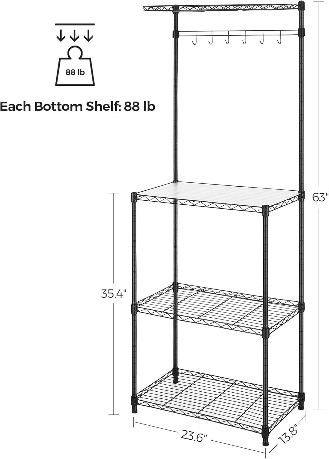 SONGMICS Baker’s Rack Adjustable Microwave Stand Kitchen Storage Rack with 4 Shelves 6 Hooks for Pots Pans Spice Bottles in The Kitchen Apartment Studio Black