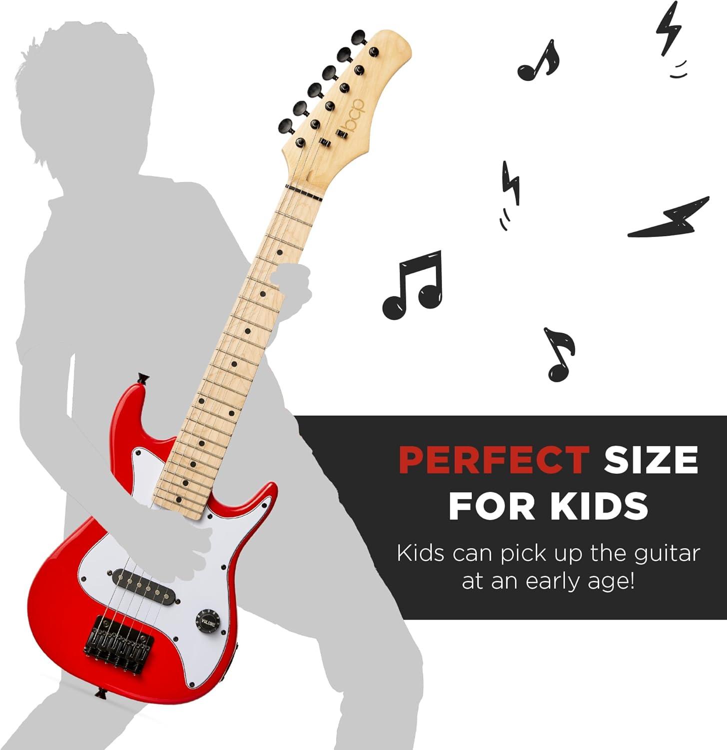 Best Choice Products 30in Kids Electric Guitar Beginner Starter Kit w/ 5W Amplifier, Strap, Case - Metallic Red