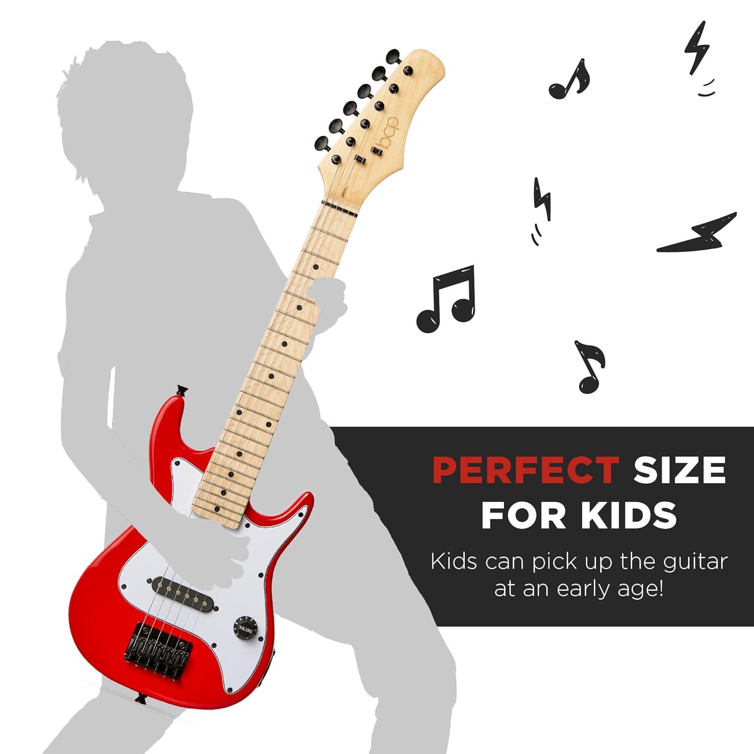 Best Choice Products 30in Kids Electric Guitar Beginner Starter Kit w/ 5W Amplifier, Strap, Case - Metallic Red