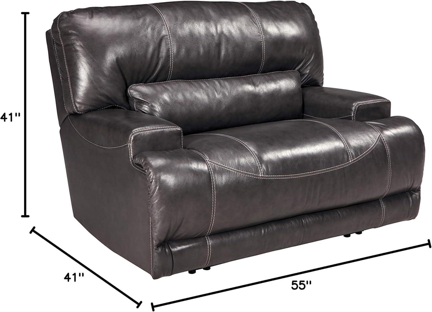 Gray Leather and Metal Oversized Recliner