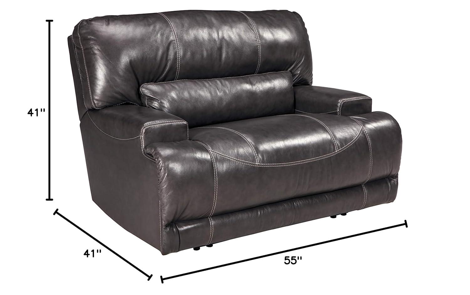 Gray Leather and Metal Oversized Recliner