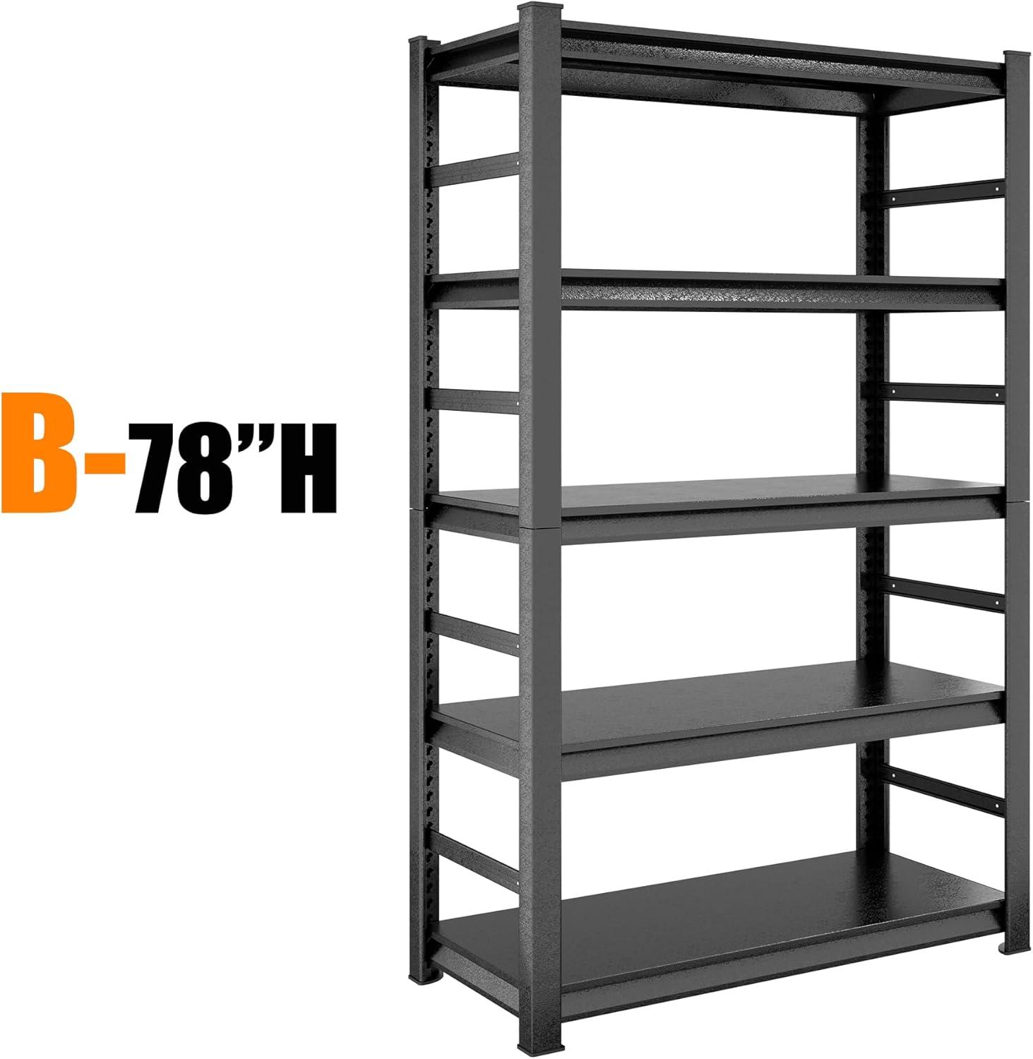 IVV 5-Tier Metal Shelving Unit, 47.2"L x 18"W x 78"H, Heavy Duty Adjustable Storage Rack, 2500 lbs Load Capacity (Total), for Garage, Basement, Warehouse, Workshop