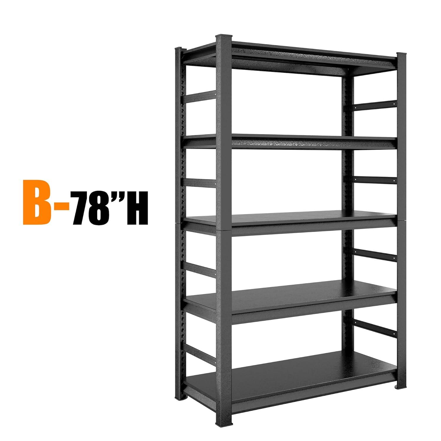 IVV 5-Tier Metal Shelving Unit, 47.2"L x 18"W x 78"H, Heavy Duty Adjustable Storage Rack, 2500 lbs Load Capacity (Total), for Garage, Basement, Warehouse, Workshop