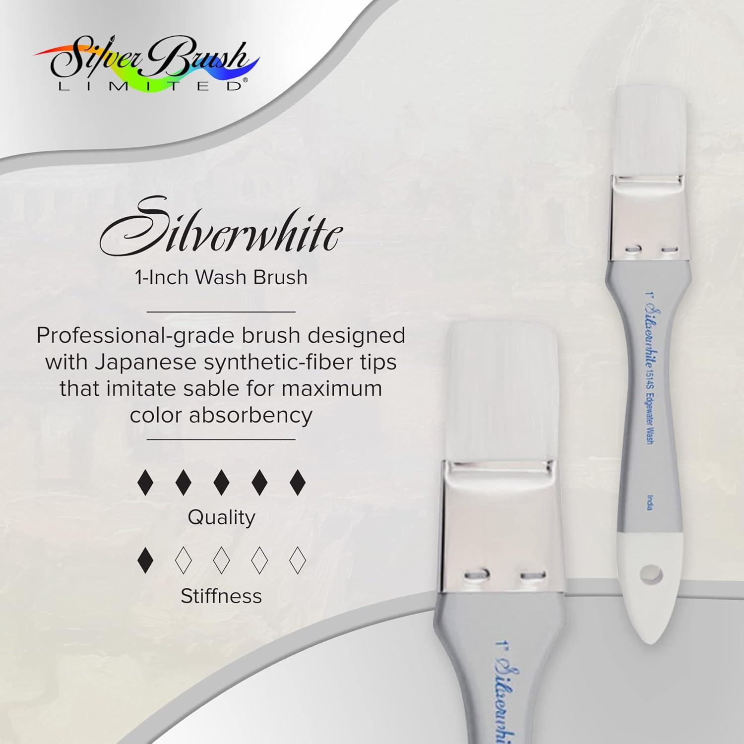 Silver Brush Limited 1514S -1 Silverwhite Edgewater Wash Paintbrush for Watercolor, Gouache, Inks, Dyes, Fluid, & Flow Acrylic, Size 1 Inch, Short Handle