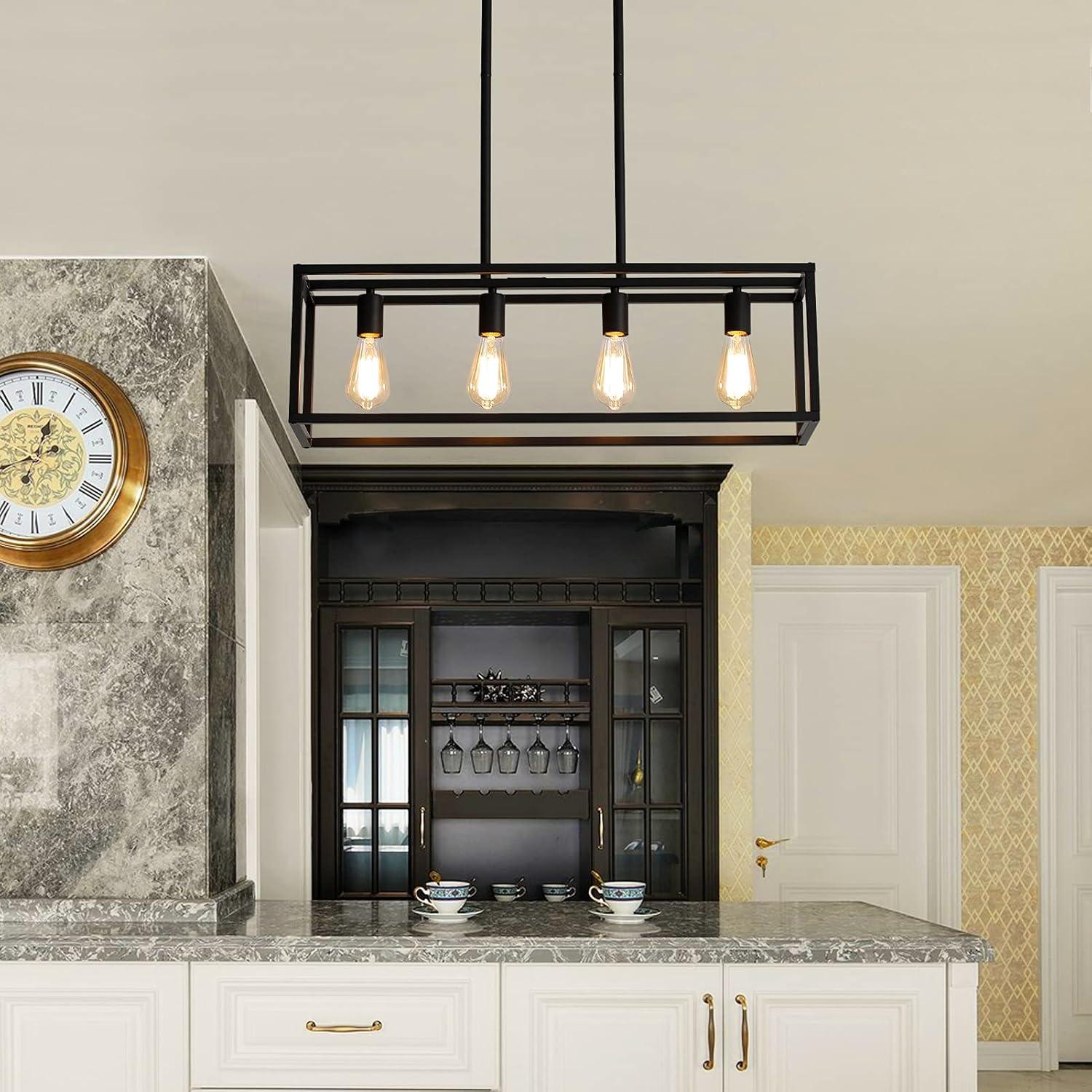 Black Metal 4-Light Cage Kitchen Island Pendant