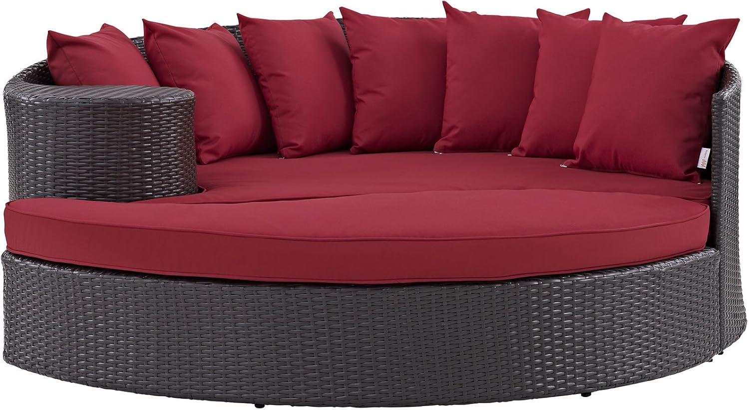 Modway Convene Aluminum and Rattan Patio Daybed in Espresso/Red