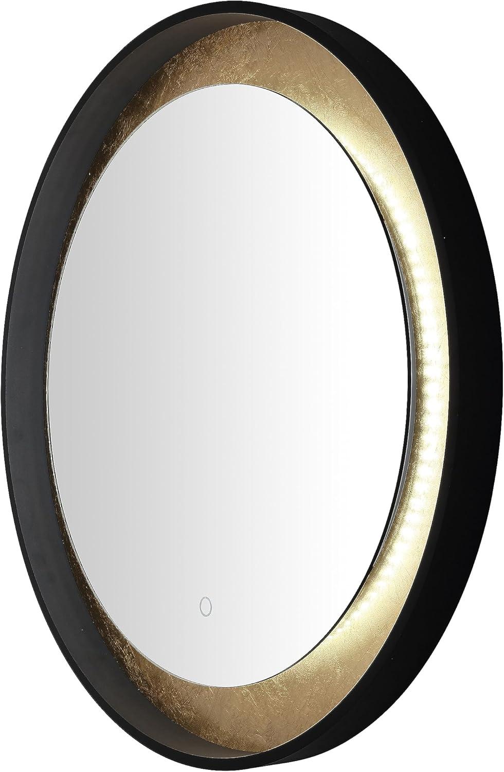 SAFAVIEH Erdem 30 Inch Aluminum Led Mirror, Black/Gold Leaf