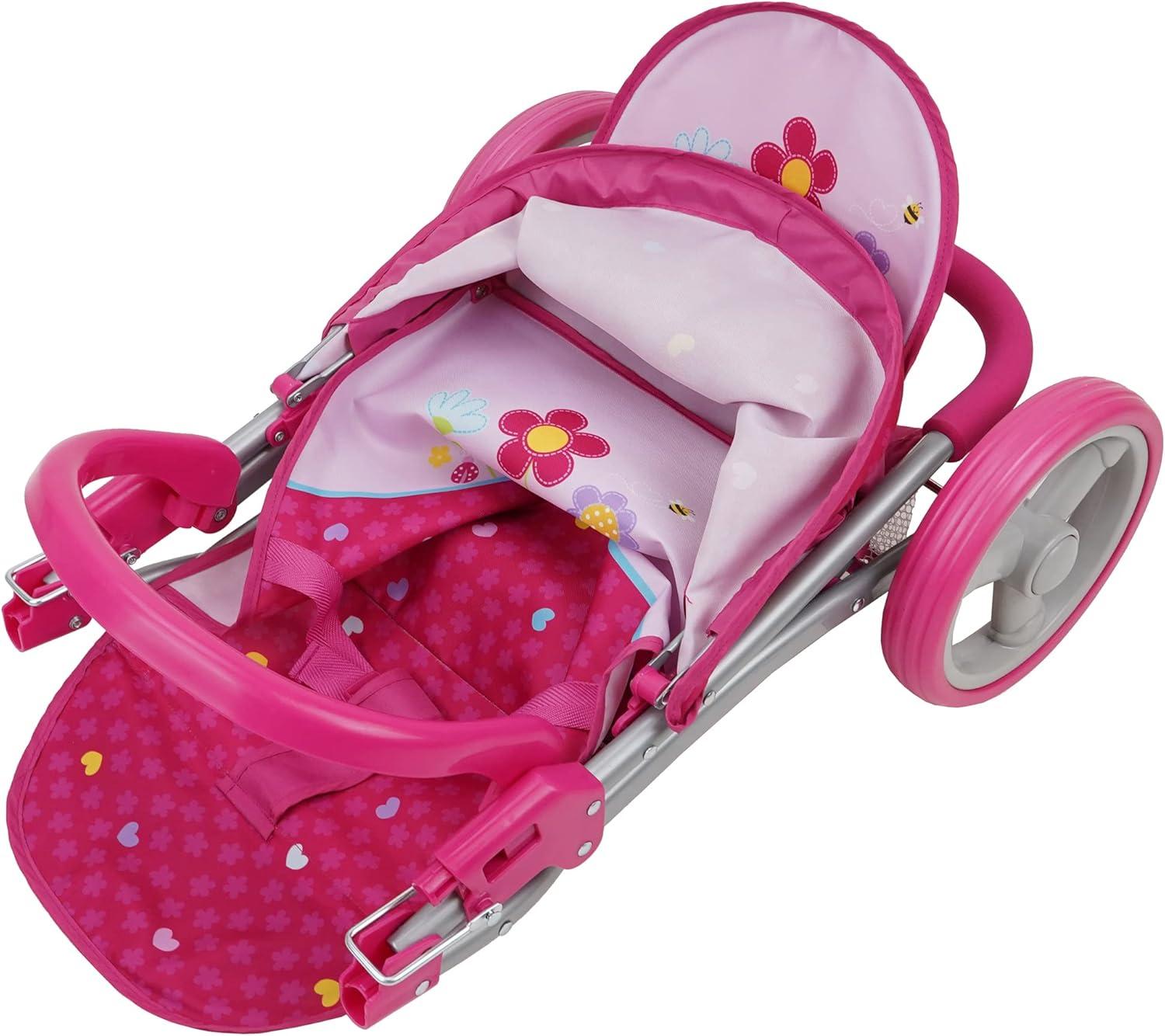 Garden Twin Doll Stroller W/ Front Swivel Wheels