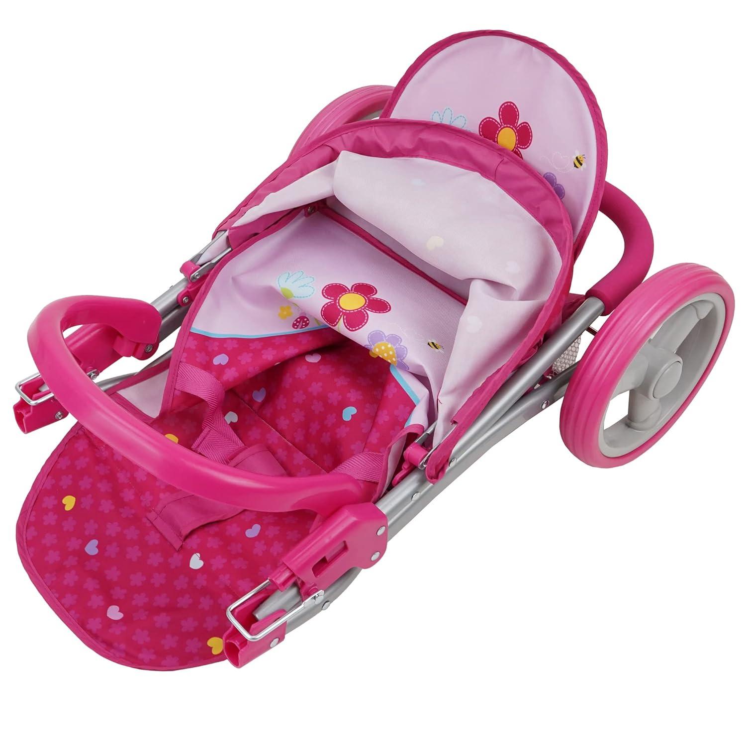 Garden Twin Doll Stroller W/ Front Swivel Wheels