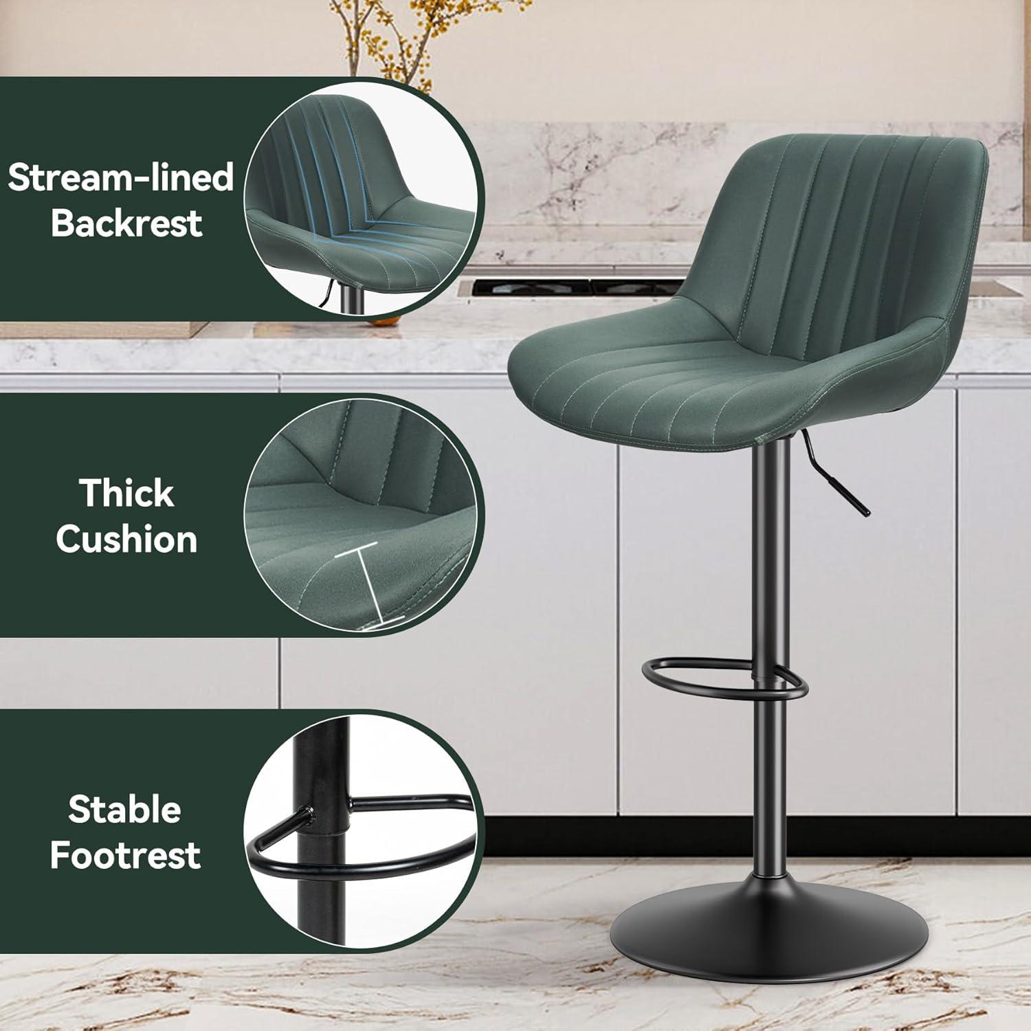Hawsaiy Adjustable Bar Stools Set of 2, Swivel Counter Height Bar Chairs with Back, Modern Technical Fabric Barstools for Kitchen Island & Home, Green