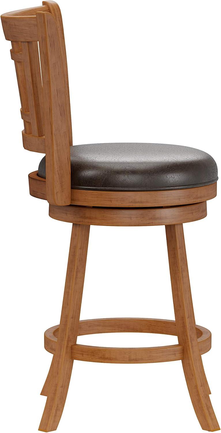 Fairfox Oak Swivel Counter Stool with Brown Faux Leather Seat