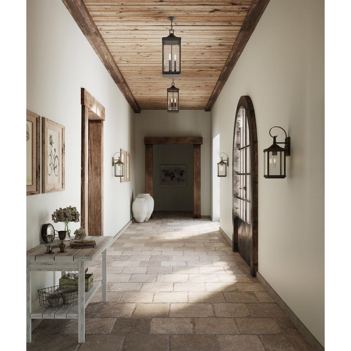 Progress Lighting Gibbes Street 3-Light Outdoor Hanging Lantern, Antique Bronze, Etched White Pillar Shade
