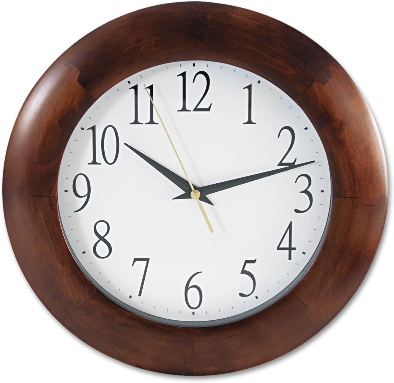 KOUROUU UNV10414 12-3/4 in. Round Wood Clock - Cherry