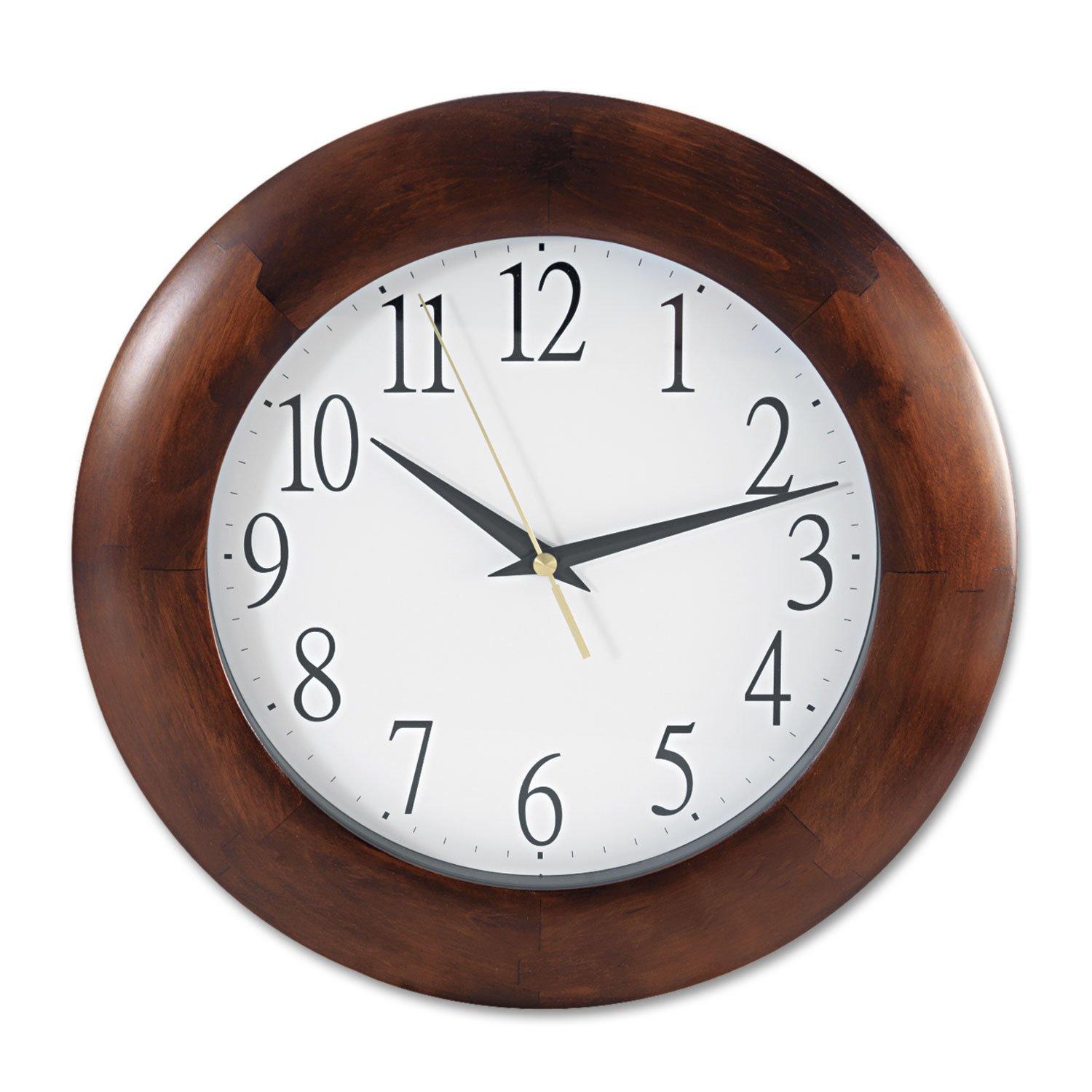 KOUROUU UNV10414 12-3/4 in. Round Wood Clock - Cherry
