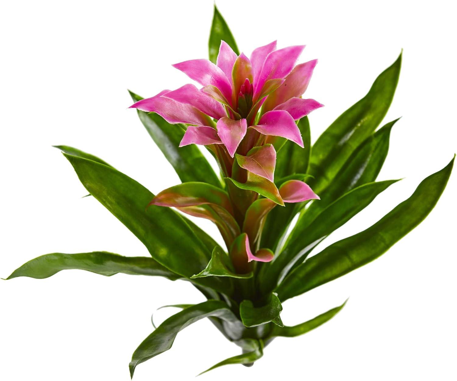 15-inch Pink and Green Artificial Bromeliad Flower Set