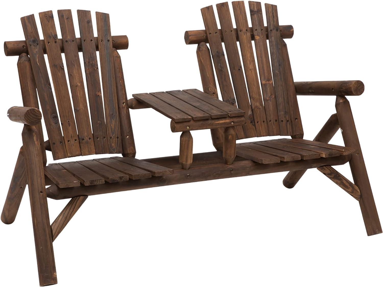 Rustic Twin-Seater Adirondack Bench with Integrated Table