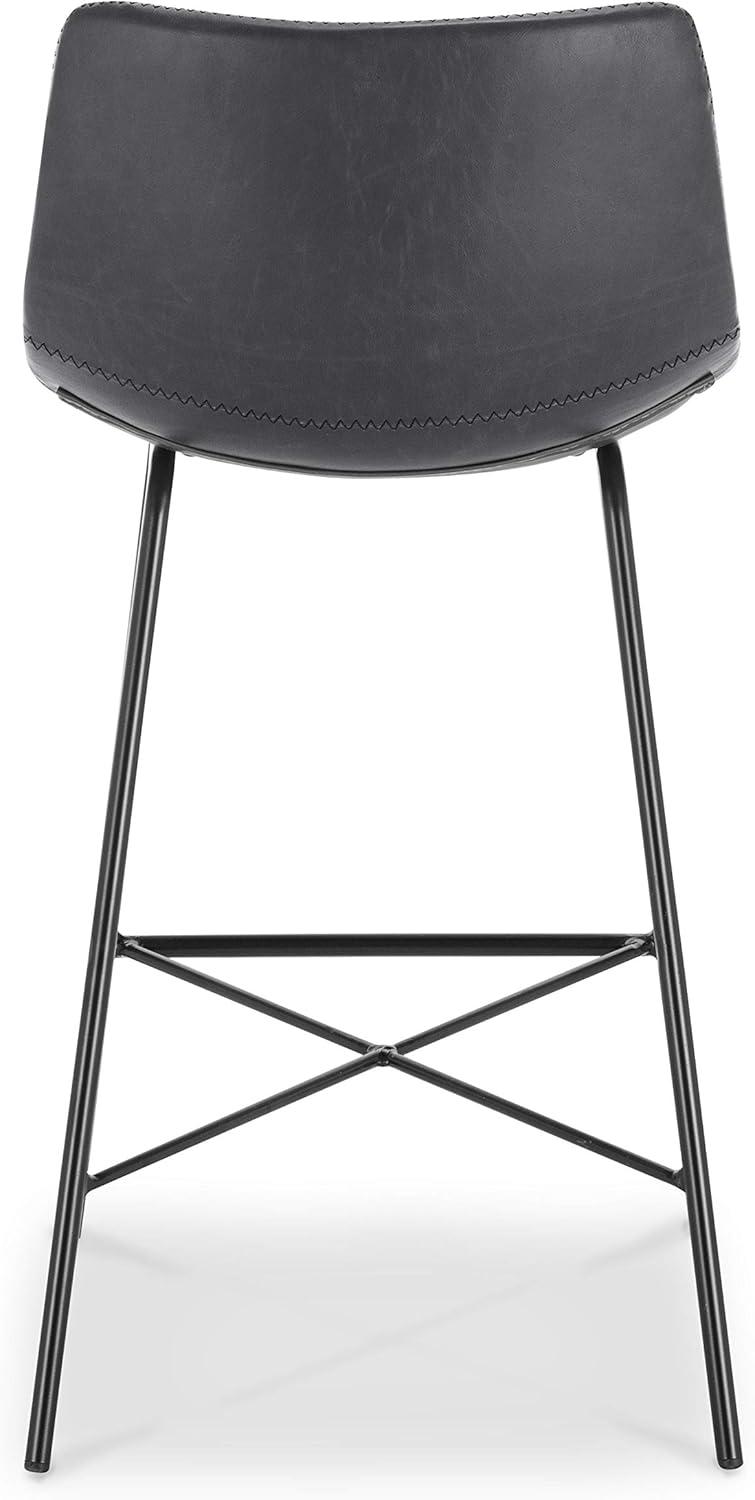 Gray Leather Saddle Style Counter Stools with Steel Base, Set of 3