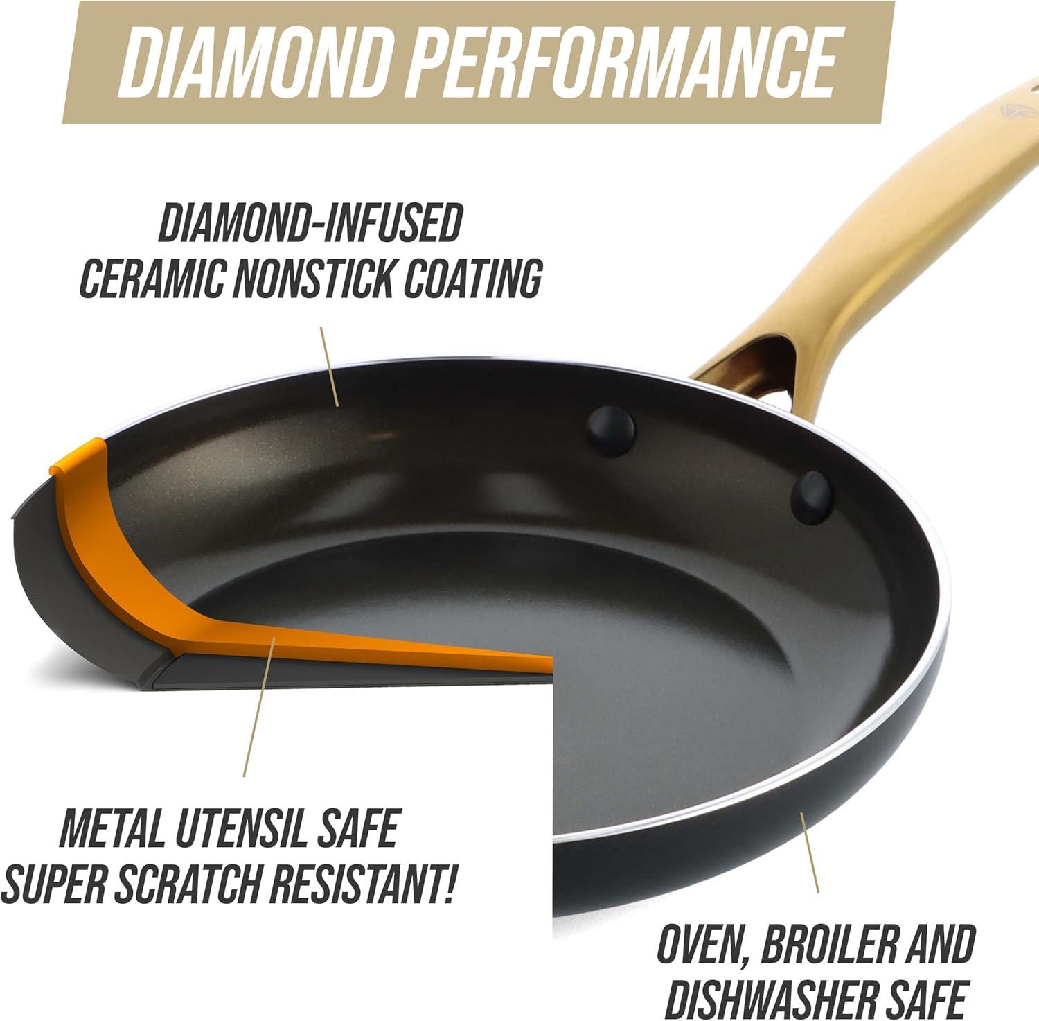 Gold and Black 4QT Nonstick Aluminum Saute Pan