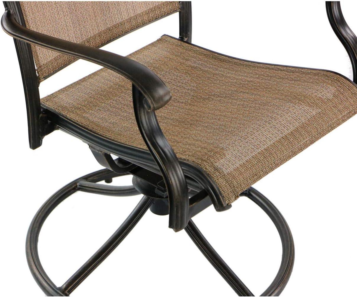 Hanover Fontana 7-Piece Outdoor Dining Set with 2 Sling Swivel Rockers, 4 Sling Chairs, and a 38-In. x 72-In. Cast-Top Table
