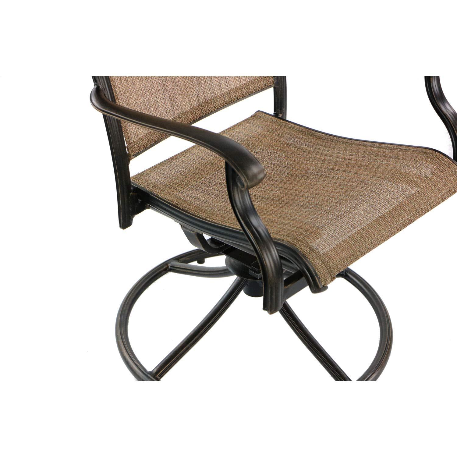 Hanover Fontana 7-Piece Outdoor Dining Set with 2 Sling Swivel Rockers, 4 Sling Chairs, and a 38-In. x 72-In. Cast-Top Table