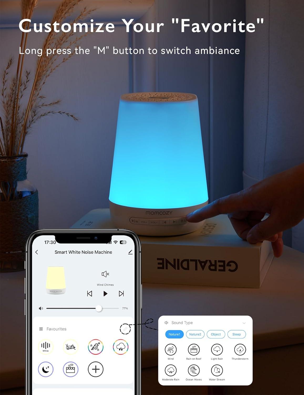 Blue Smart White Noise Machine with Night Light and App Control