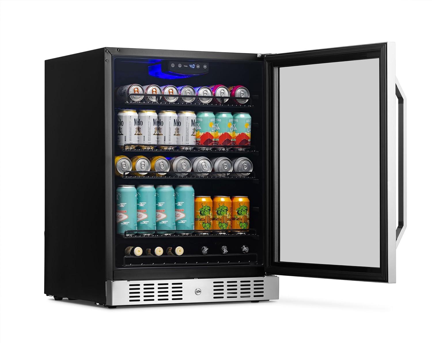 Newair 24" Built-in or Freestanding 177 Can Beverage Fridge in Stainless Steel