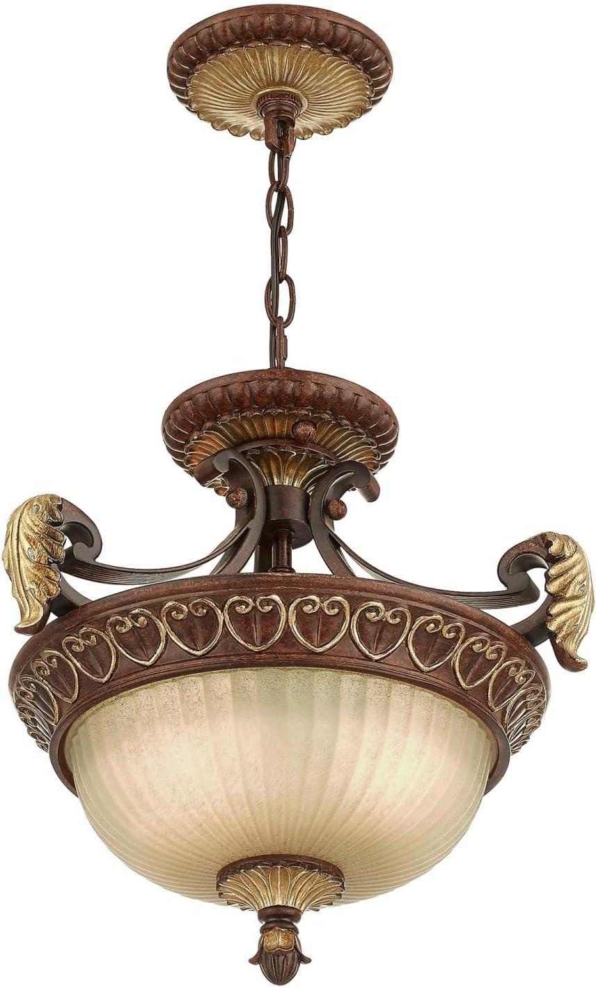 Villa Verona Bronze & Aged Gold Leaf 2-Light Pendant with Rustic Art Glass