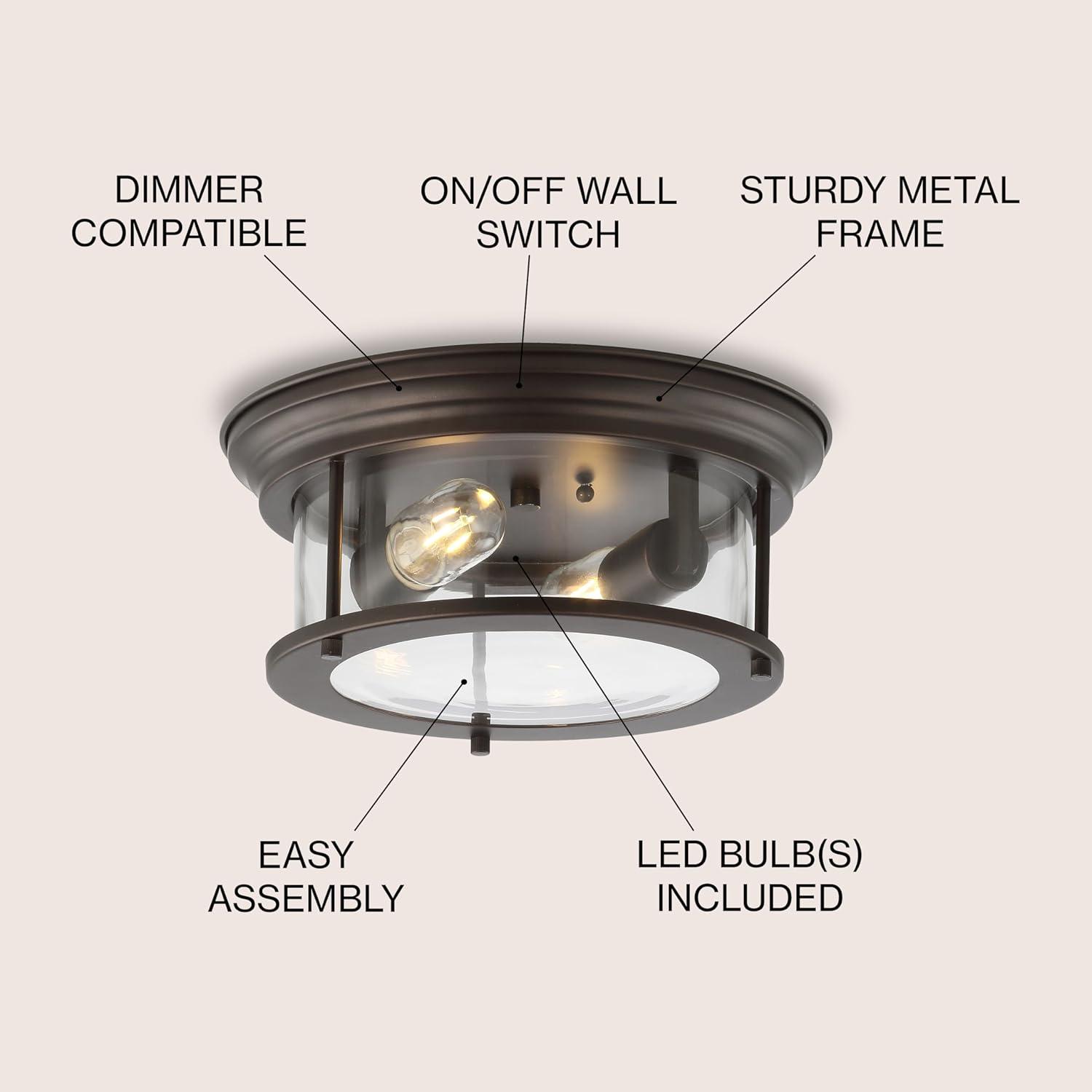 Lauren 13.25" 2-Light Metal/Glass LED Flush Mount, Oil Rubbed Bronze