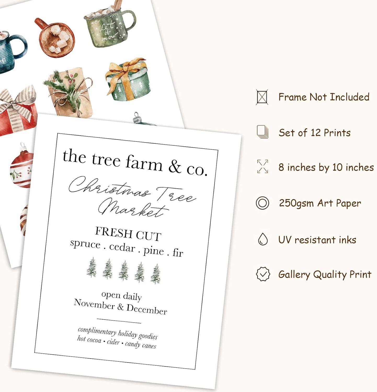 AnyDesign 12Pcs Christmas Wall Art Prints Minimalist Watercolor Xmas Art Poster Aesthetic Cozy Christmas Posters Room Decor for Xmas Tree Winter Gallery Living Room Bathroom (UNFRAMED, 11x14in)