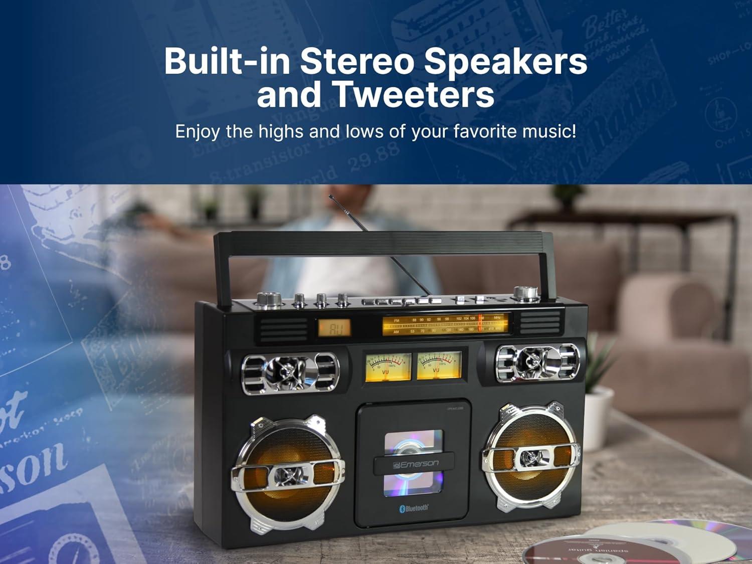 Emerson® Bluetooth® CD/Radio Retro Boom Box, Black, EPB-3004