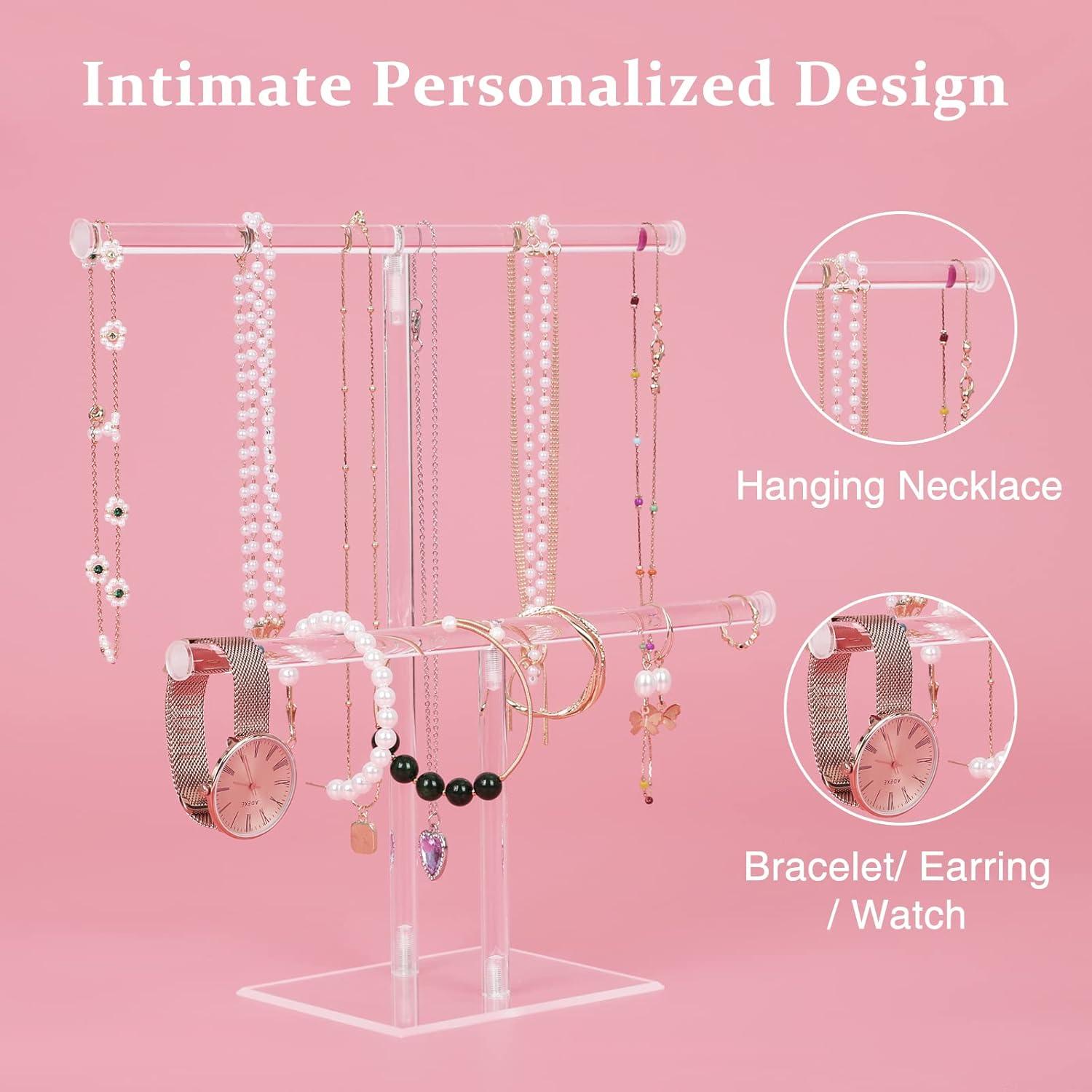 Premium Jewelry Stand , Solid Clear 2-Tier Acrylic Jewelry Organizer Stand & Bracelet holder Stand for Necklace Display, Ring & Watch Display