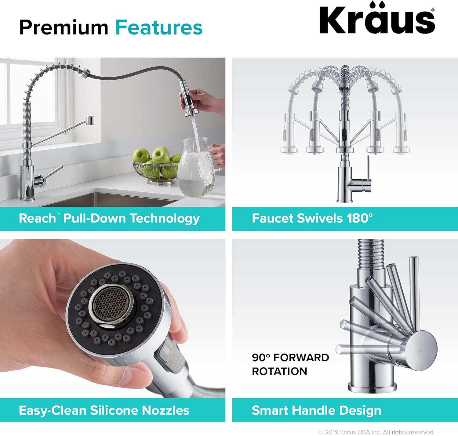 KRAUS Bolden Commercial Style 2-Function Single Handle Pull Down Kitchen Faucet with Soap Dispenser