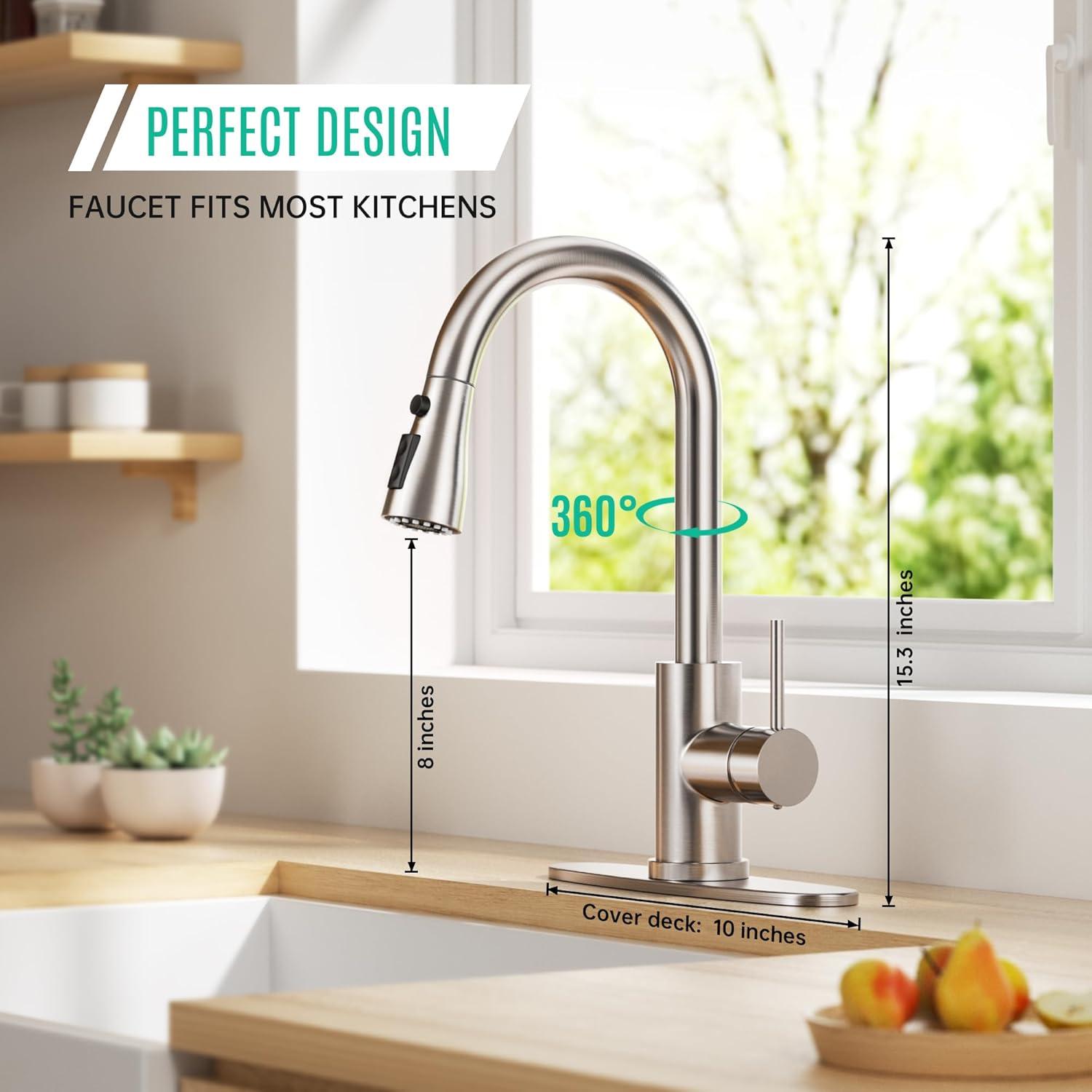 Single Handle High Arc Brushed Nickel Pull Out Kitchen Faucet, Pull Down Sprayer