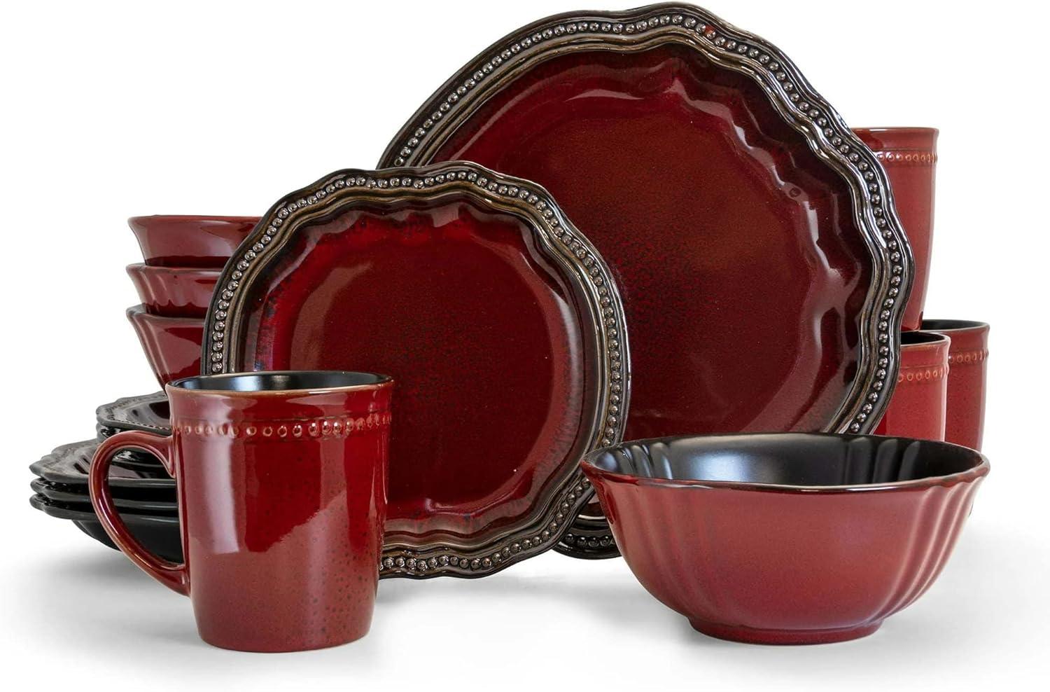 Elama Regency 16 Piece Stoneware Dinnerware Set in Red
