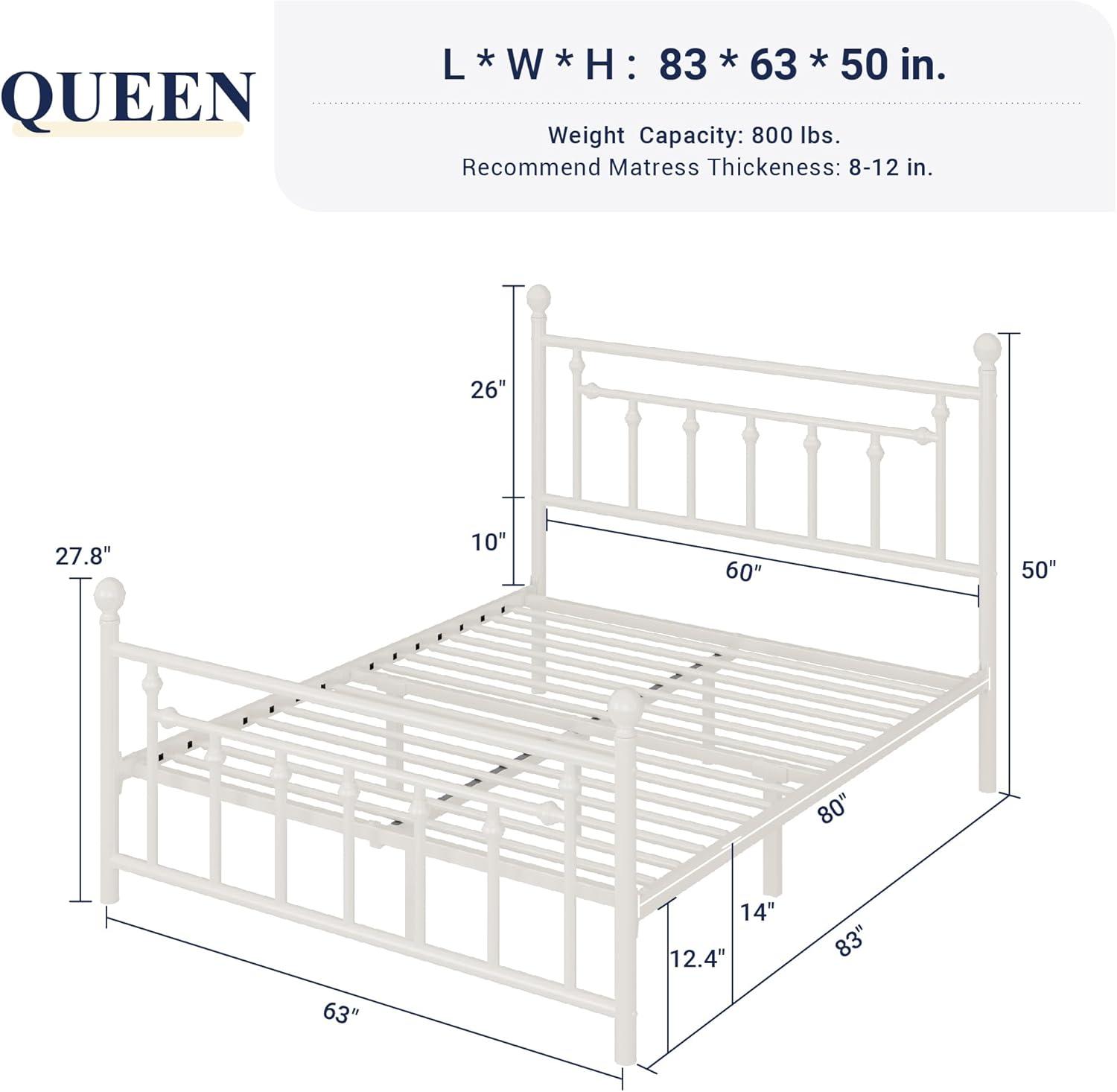 Allewie 14 Inch Queen Size Metal Platform Bed Frame with Victorian Vintage Headboard and Footboard/Mattress Foundation/Under Bed Storage/No Box Spring Needed/Easy Assembly/Noise Free/White