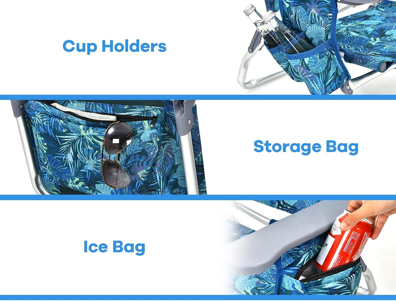 Topcobe 2-Pack Folding Backpack Beach Chair 5-Position Outdoor Reclining Chairs with Pillow, Foldable Outdoor Patio Chair for Deck, Backyard, Navy