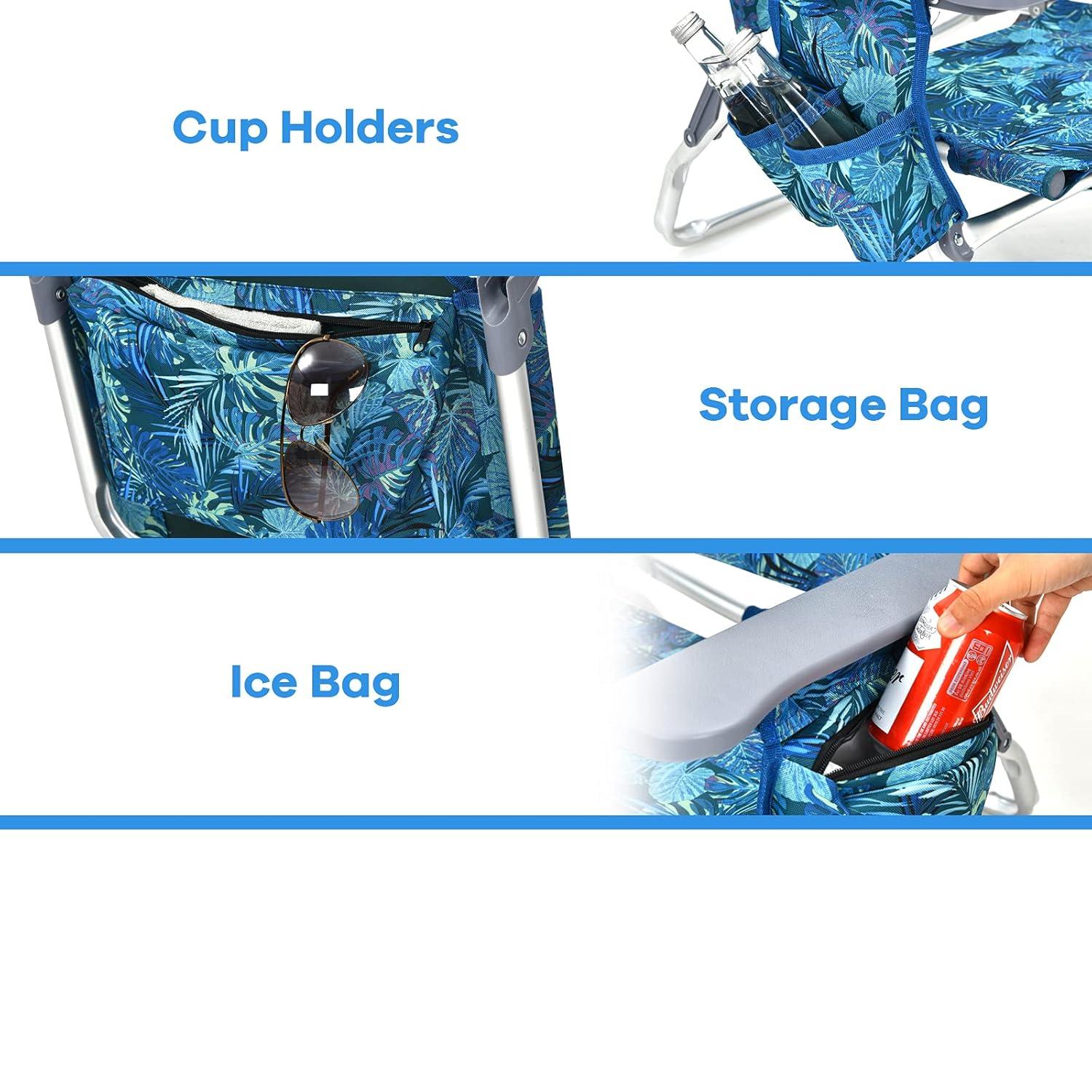 Topcobe 2-Pack Folding Backpack Beach Chair 5-Position Outdoor Reclining Chairs with Pillow, Foldable Outdoor Patio Chair for Deck, Backyard, Navy