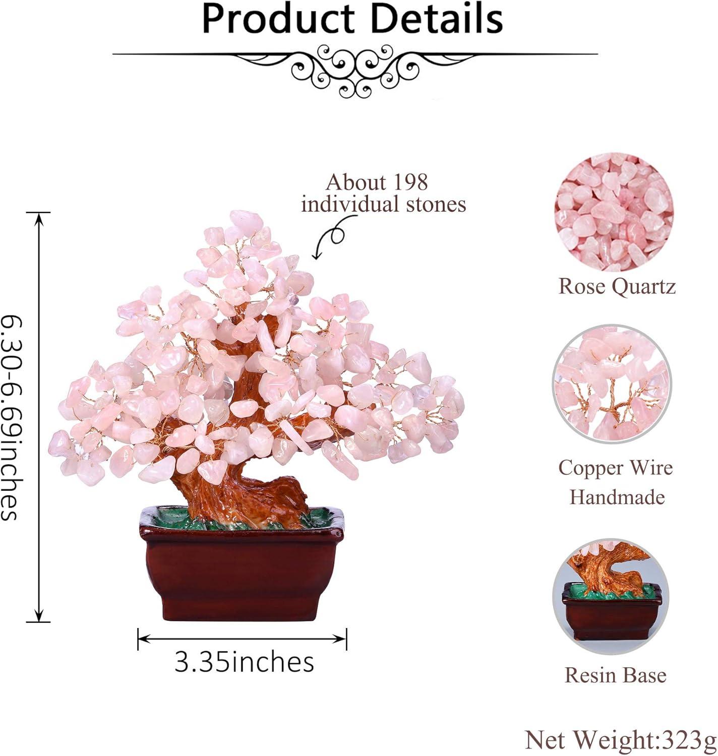 Feng Shui Natural Rose Pink Quartz Crystal Money Tree Bonsai Style Decoration for Wealth and Luck