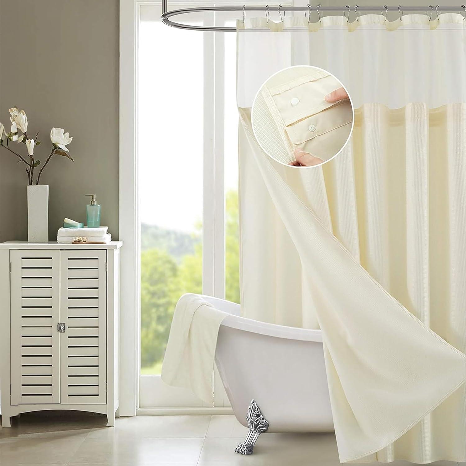Dainty Home Complete Shower Curtain With Detachable Liner - Ivory