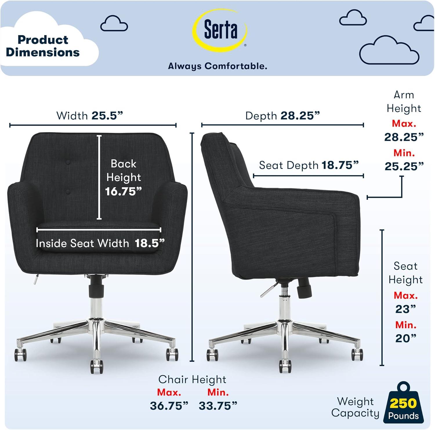 Style Ashland Home Office Chair Dark Gray - Serta: Mid-Century, Adjustable, Swivel, Ergonomic Design
